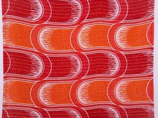 116"x44" PAIR of vintage heavy-weight fabric curtains orange red 70s Mid-Century