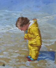 Splendido dipinto ad olio originale Nigel Mason una giornata fuori al mare incorniciato