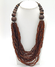 COLLANA ETNICA MULTIFILO CON PERLE DI LEGNO E PERLINE VETRO AMBRATO
