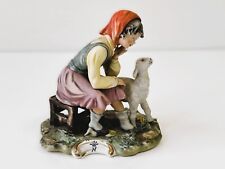 PORCELLANA DI CAPODIMONTE VINTAGE STATUINA RAGAZZA CON PECORELLA MADE IN ITALY