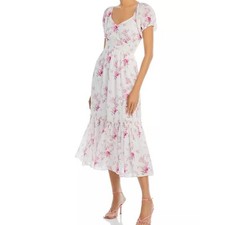 Abito midi LoveShackFancy Angie cotone floreale taglia 10 rosa caldo nuvola romantico