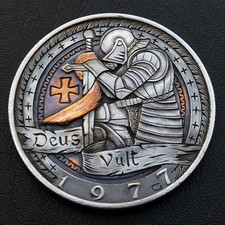 hobo nichel cavalieri templari "Deus Vult" soldato medievale intagliato moneta mezzo dollaro