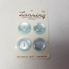Vintage Lansing Buttons Two Hole Flat New Old Stock Light Blue Silver Shiny
