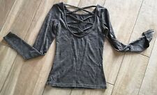 PULLOVER MAGLIONE grigio incrocio schiena nuda DONNA CORTO CROP TOP MAGLIA 