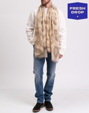 RRP€272 ROBERTO CAVALLI Sciarpa rettangolare jacquard in chiffon beige