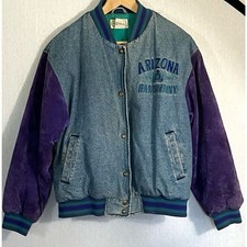 Bomber vintage anni 90 Orig Arizona Jean Co denim viola scamosciato varsity Y2K
