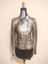 Pinko Leather Jacket Women S Silver-tone with Bronze Shades "Metidrio" New