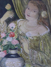 Clemens Lattoniere Impressionismo Acquerello Originale Bambina con Fiori (22)