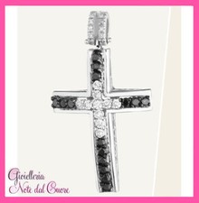 PENDENTE CROCE UOMO ORO BIANCO 18K : DIAMANTI NATURALI 0.48 CARATI CERTIFICATO 