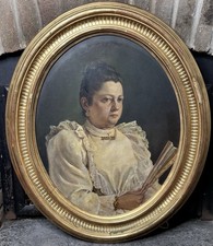 Antico quadro con cornice dorata -Olio su tela -Ritratto donna-  fine'800
