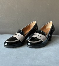 SCARPE PELLE DONNA MOCASSINO CON TACCO BICOLOR DI VERNICE NERO E GRIGIO TG38 1/2