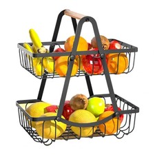 Panier à Fruits  Couche avec Poignée en Bois, Support de Rangement Multifon4220
