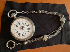 ARGENTO 800 BELLISSIMO E GROSSO  OROLOGIO DA TASCA ( ANCRE ) CON CATENA