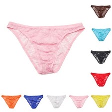 Uomo Sexy Femminile Intimo Trasparente Mutandine Pizzo Tanga Mutande Bikini