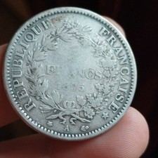 Moneta In Argento Francia 5 Franchi Ercole 1875 Parigi Ag 900 G 25 Mb Lotto 2221