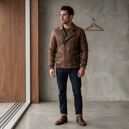 Giacca uomo marrone vera - , pelle