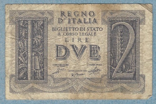 B0025 banconota lire - 2, regno