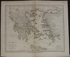 GRECIA E ARCIPELAGO GRECO 1788 BARBIÉ DE BOCAGE INSOLITA ANTICA MAPPA ORIGINALE