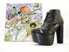 Jeffrey Campbell Ford stivaletti stivali plateau tacco alto sandali neri 36