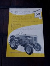 Trattore DEUTZ TRAKTOR LUFTGEKUHLET 50 + ACCESSORI Dépliant originale 1959