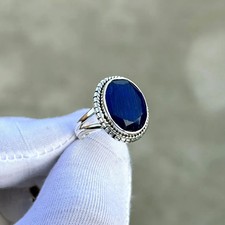 Ovale Blu Zaffiro Anello 925