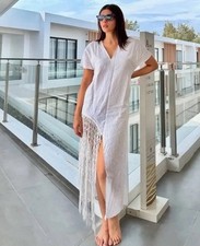 ZARA ABITO LINO BIANCO FRANGE