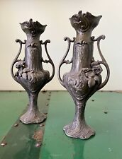 Coppia Candelieri, Porta Candele In Peltro, Antichi, Inizi 900