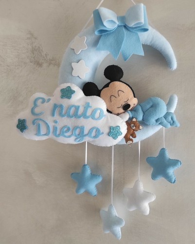 Fiocco nascita topolino luna - nascita,