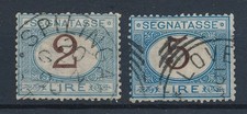 ITALIA 1870 SEGNATASSE LIRE 5 + LIRE 2  FRANCOBOLLI   USATI - 374