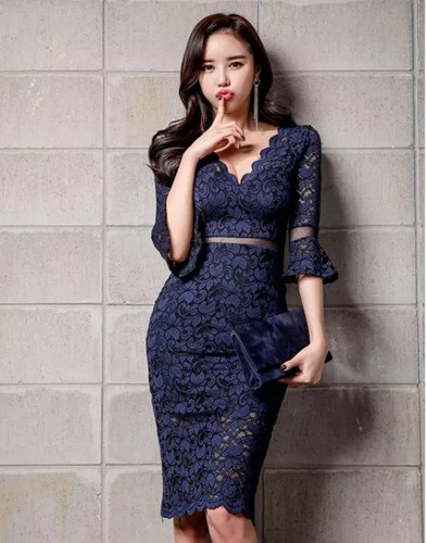 Abito pizzo blu - in, elegante