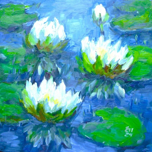 Ninfee fiori dipinto - fiori, olio