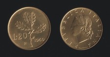 20 LIRE 1969 RAMO DI QUERCIA -