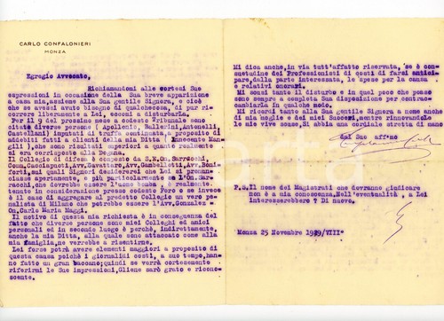 1929 monza lettera carlo - lettera,