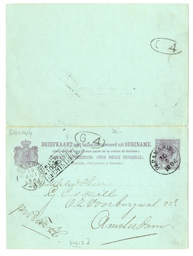 Suriname 1894 card 10 - suriname, pm