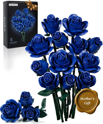 Blue rose bouquet building set - blue,
