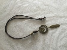 Collana lunga cuore piuma penna bronzo corda boho nuova necklace