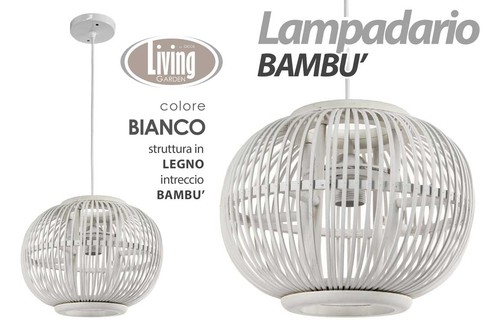Lampadario sfera legno - legno, bambù