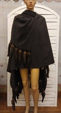 Elegante Stola Poncho Vintage Donna in Lana con Dettagli in Pelliccia di Visone