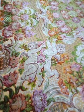  Raro Copriletto / Arazzo matrimoniale vintage . Fantasia Floreale Con Cherunini