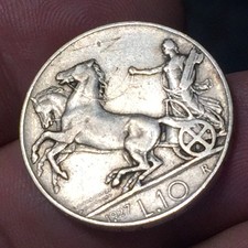  REGNO ITALIA V. EMANUELE III - 10 LIRE QUADRIGA 1927 ARGENTO