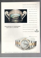 ROLEX Pubblicità OROLOGIO OYSTER DATEJUST 1 Pagina 1998 WIMBLEDON TENNIS COPPA