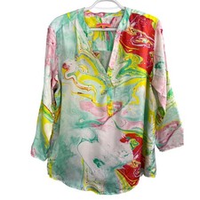 Camicetta Popover Vilagallo seta 44/XL multi marmo bottoni ufficio artistico lavoro