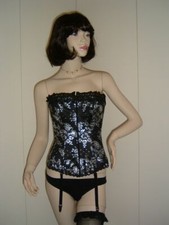 FREDERICK'S GUEPIERE BUSTINO NERO ARGENTO REGGICALZE TAGLIA 36 SEXY LINGERIE