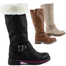 Stivali alti biker pelliccia pelo fibbia cinturino scarpe donna nuovi 818-PG