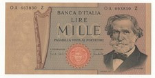 1000 LIRE GIUSEPPE VERDI II°  TIPO DECR  25 - 03 - 1969 CARTA OCRA