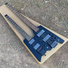 Chitarra elettrica senza testa doppio collo colore nero 6 corde + basso 4 corde