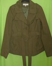 Edina Ronay Trench Jacket verde kaki misto cotone cappotto corto mac taglia 12 ottime condizioni