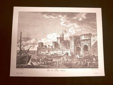 Antica veduta Porto di Licata o Alicata Agrigento Sicilia Litografia Saint-Non