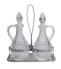 Oliera antica in acciaio Inox e vetro Set con acetiera vintage color argento