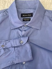 MASSIMO DUTTI Camicia Classica Blu con Bottoni Uomo•L Business Misto Cotone “Tessuto”